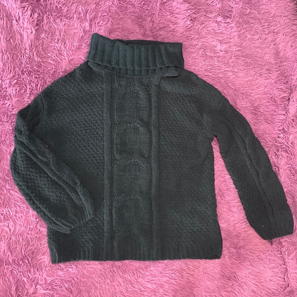 CUTE DARK GREENISH BLUE TURTLE NECK SWEATER